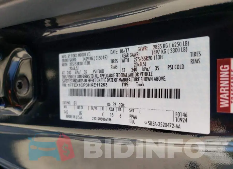 1FTEX1CP3HKE11263 Photo# 10