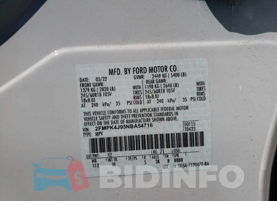 2FMPK4J95NBA54716 Photo# 10