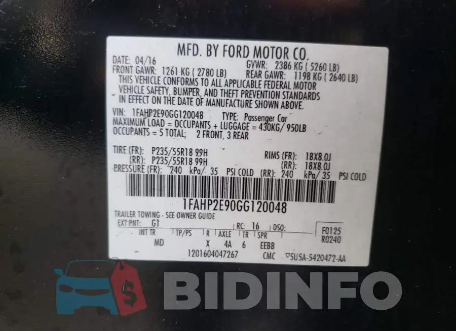 1FAHP2E90GG120048 Photo# 10
