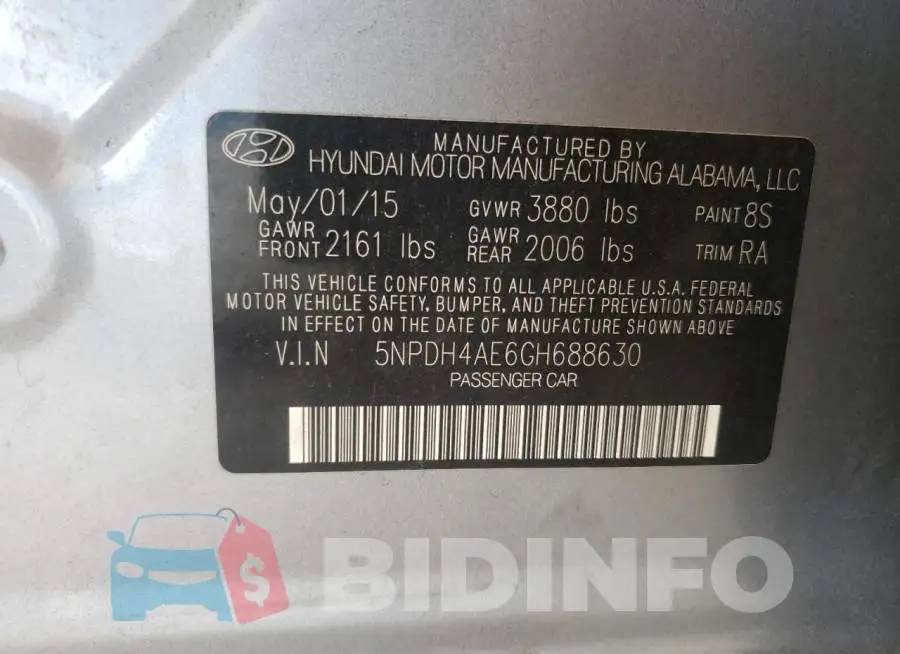 5NPDH4AE6GH688630 Photo# 10