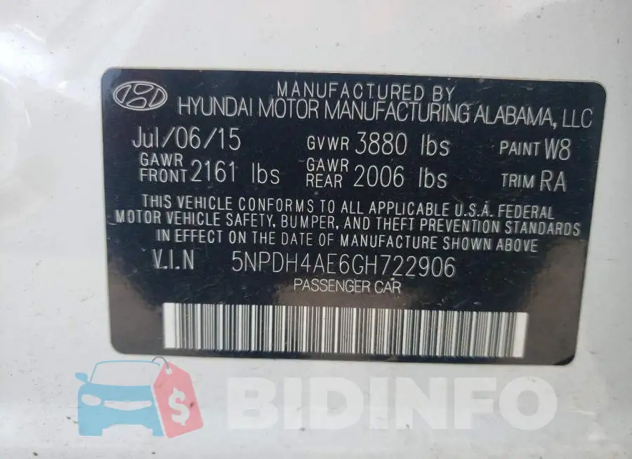 5NPDH4AE6GH722906 Photo# 10