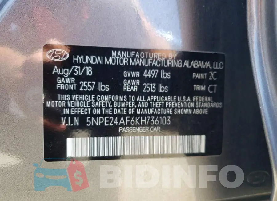 5NPE24AF6KH736103 Photo# 10