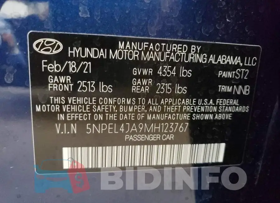 5NPEL4JA9MH123767 Photo# 10