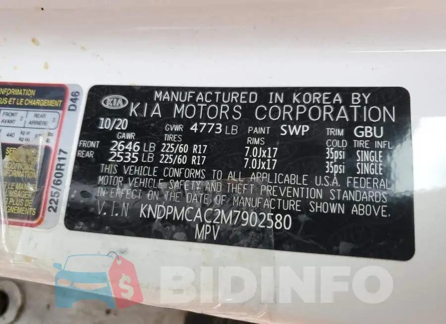 KNDPMCAC2M7902580 Photo# 10