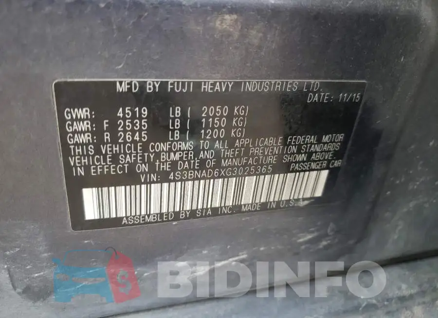 4S3BNAD6XG3025365 Photo# 10