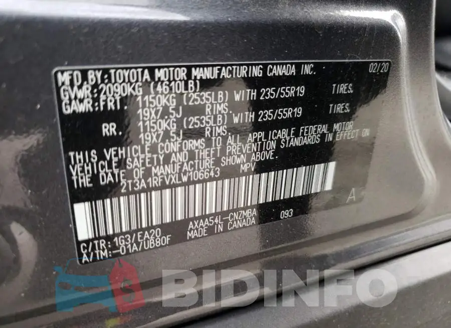 2T3A1RFVXLW106643 Photo# 10