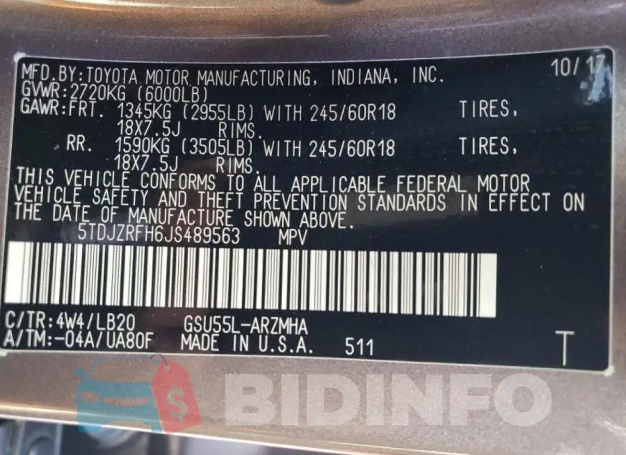 5TDJZRFH6JS489563 Photo# 10