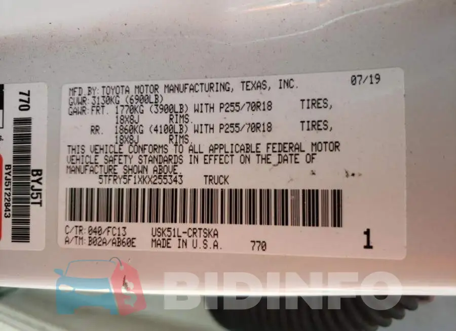 5TFRY5F1XKX255343 Photo# 10