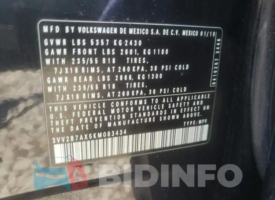 3VV2B7AX5KM083434 Photo# 10