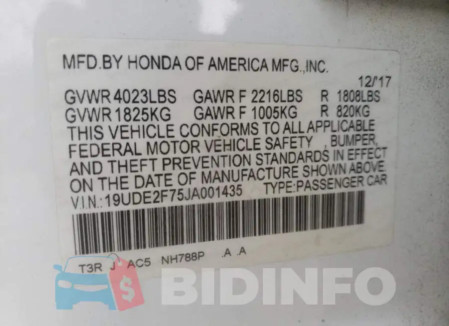 19UDE2F75JA001435 Photo# 10