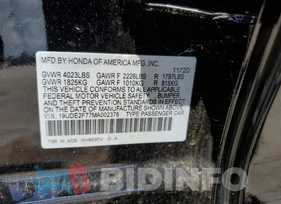 19UDE2F77MA002378 Photo# 10