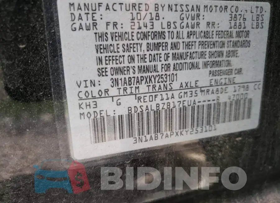3N1AB7APXKY253101 Photo# 10