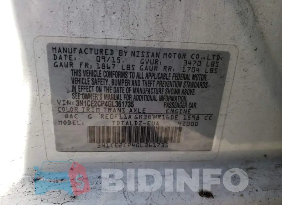 3N1CE2CP4GL361735 Photo# 10