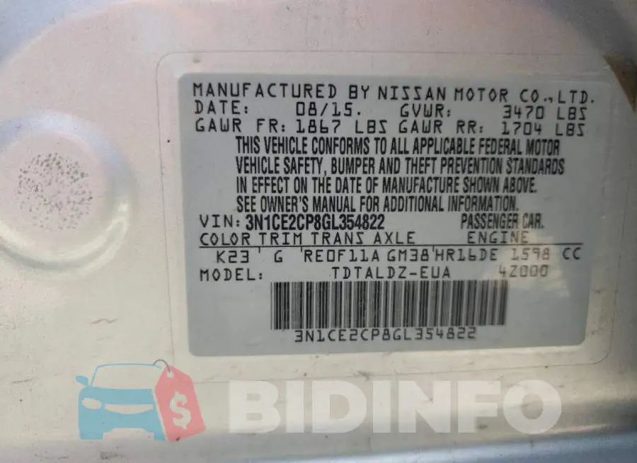 3N1CE2CP8GL354822 Photo# 10
