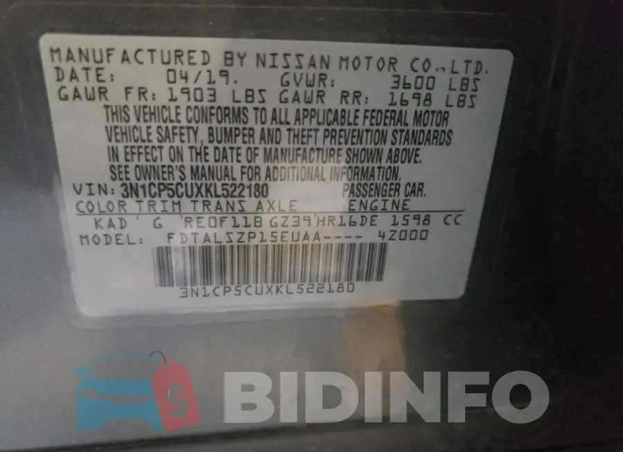 3N1CP5CUXKL522180 Photo# 10
