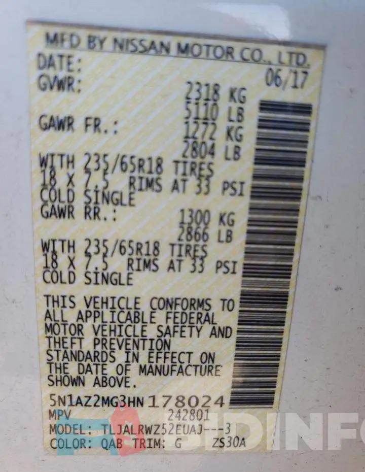 5N1AZ2MG3HN178024 Photo# 10