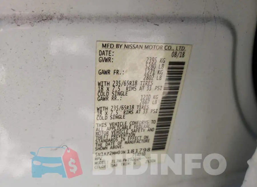 5N1AZ2MH0JN181798 Photo# 10
