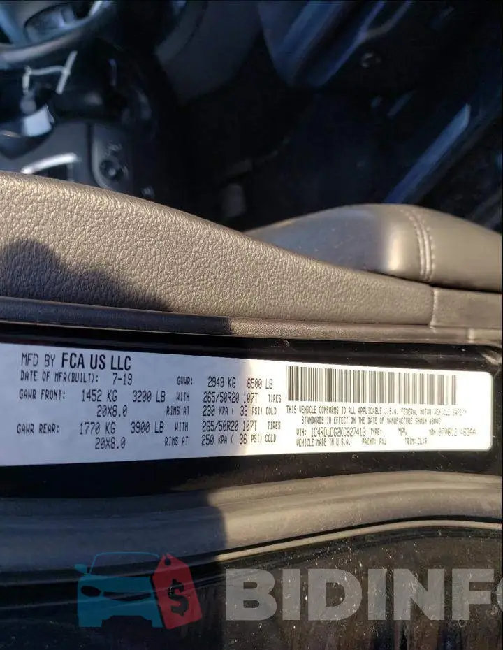 1C4RDJDG2KC827413 Photo# 10