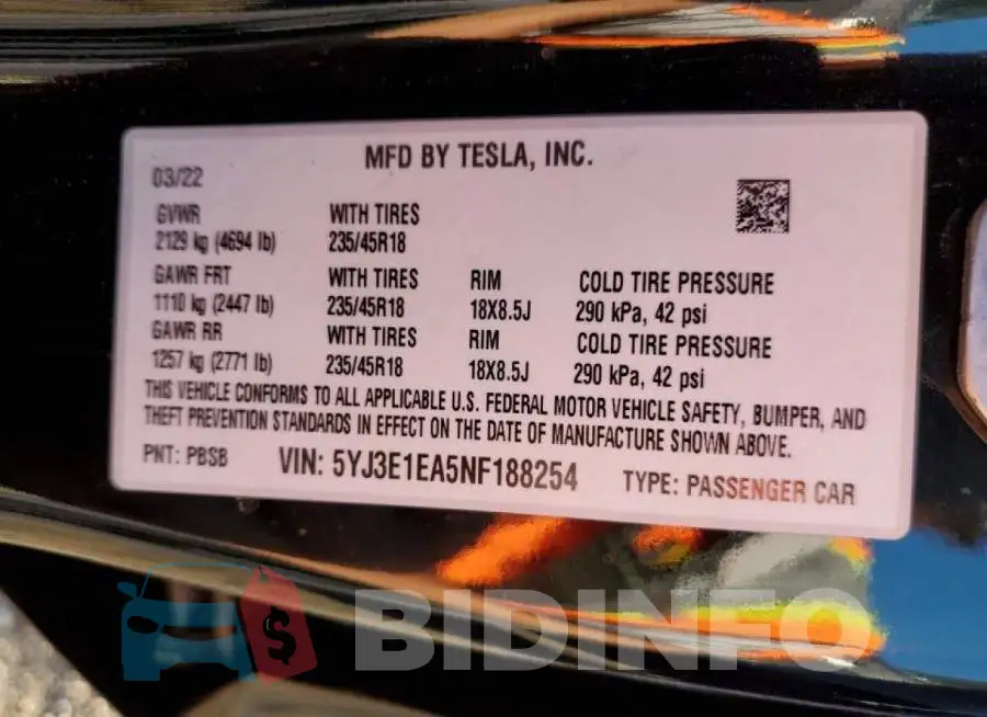 5YJ3E1EA5NF188254 Photo# 10