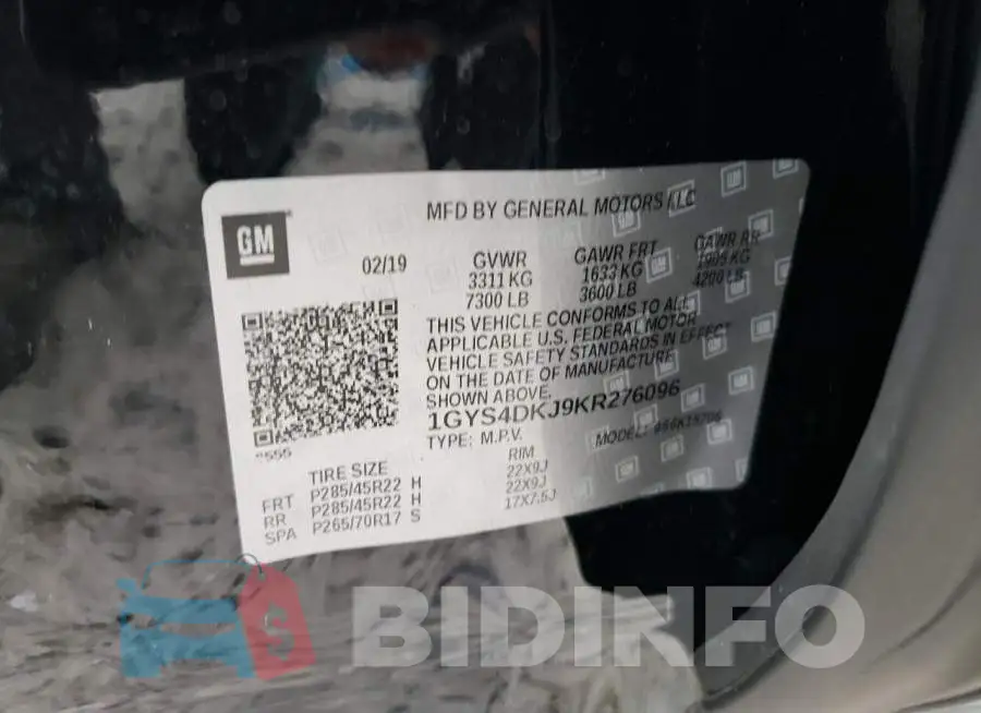 1GYS4DKJ9KR276096 Photo# 10