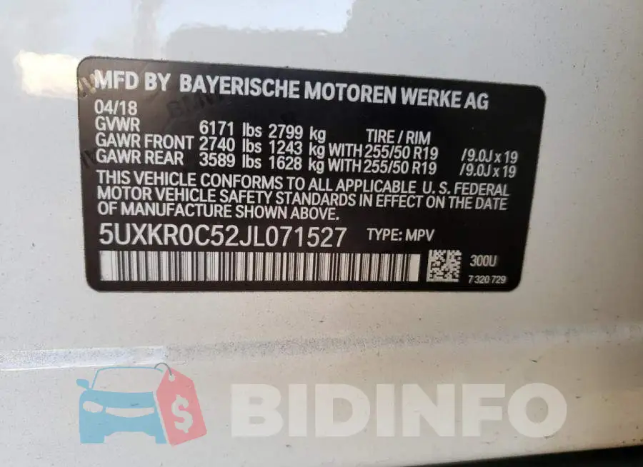 5UXKR0C52JL071527 Photo# 10
