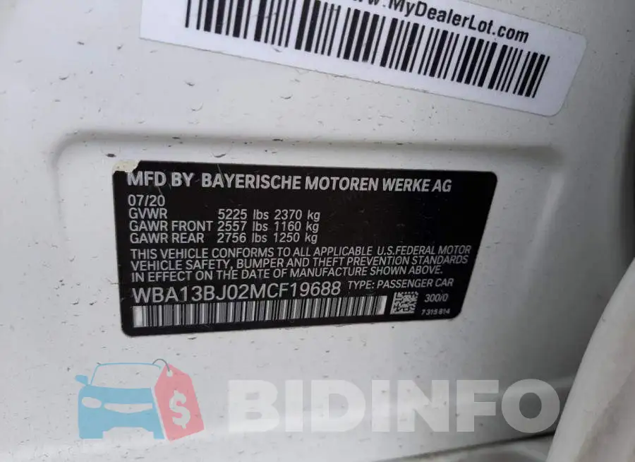 WBA13BJ02MCF19688 Photo# 10