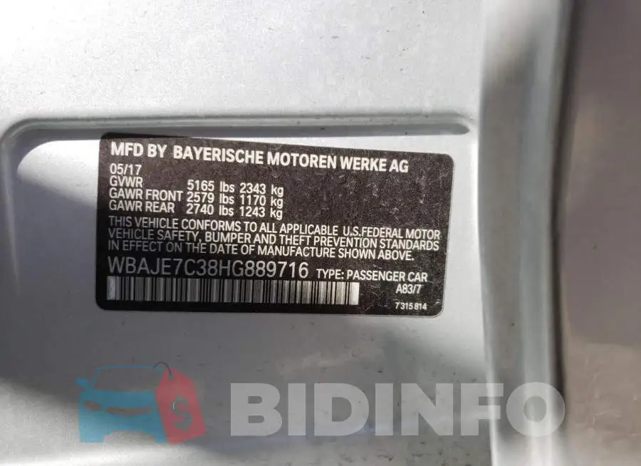 WBAJE7C38HG889716 Photo# 10