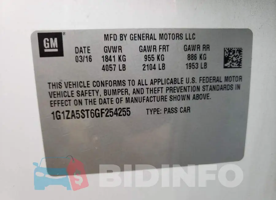 1G1ZA5ST6GF254255 Photo# 10