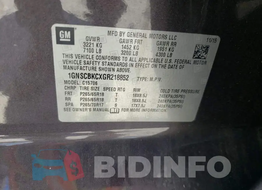 1GNSCBKCXGR218852 Photo# 10