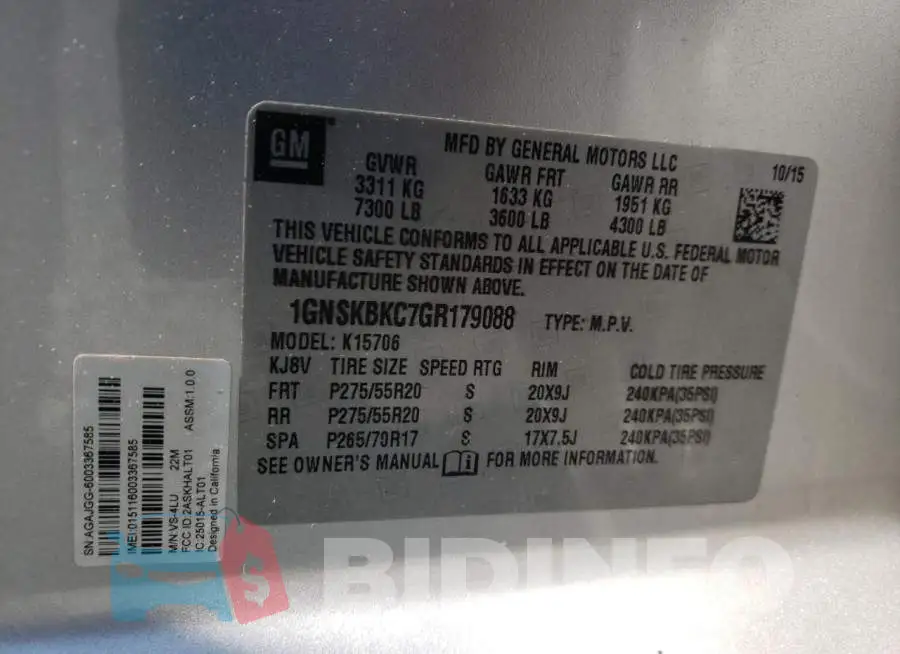 1GNSKBKC7GR179088 Photo# 10