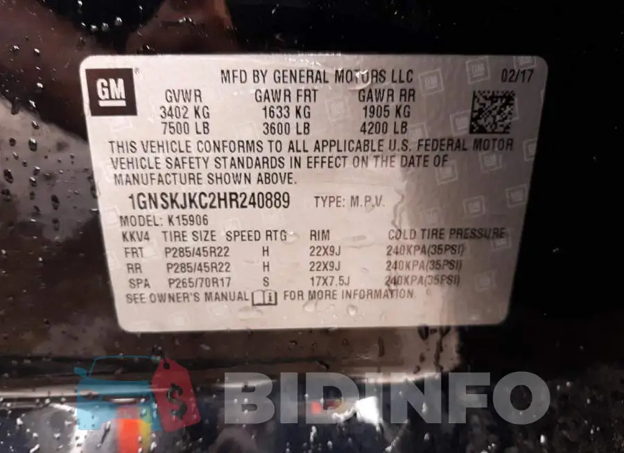 1GNSKJKC2HR240889 Photo# 10