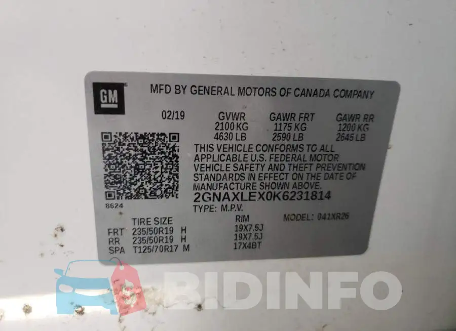 2GNAXLEX0K6231814 Photo# 10