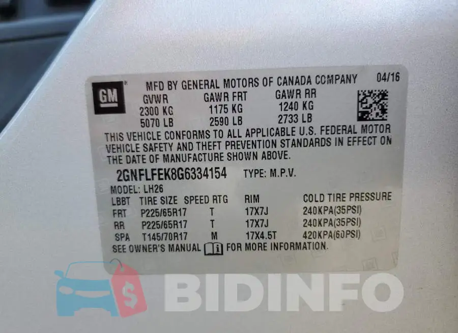 2GNFLFEK8G6334154 Photo# 10