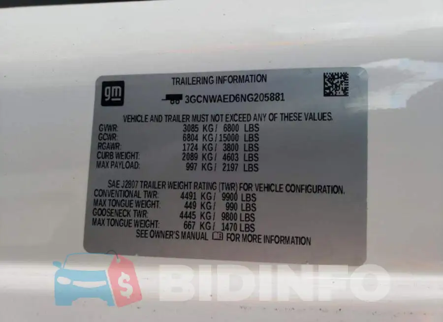 3GCNWAED6NG205881 Photo# 10