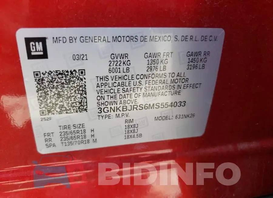 3GNKBJRS6MS554033 Photo# 10