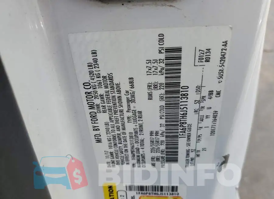 1FA6P8TH6J5113810 Photo# 10