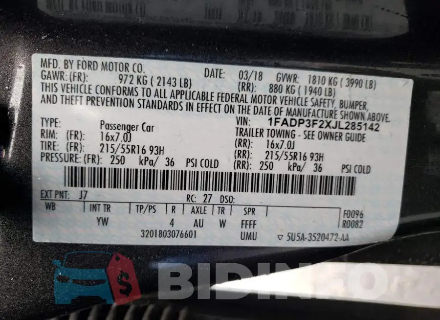 1FADP3F2XJL285142 Photo# 10