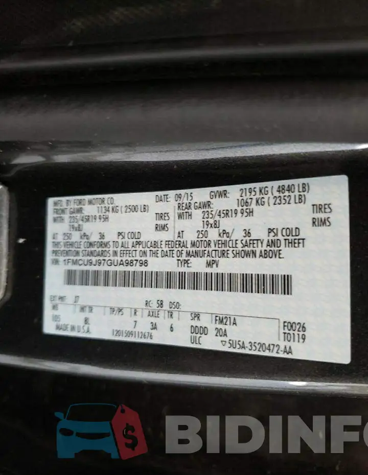 1FMCU9J97GUA98798 Photo# 10