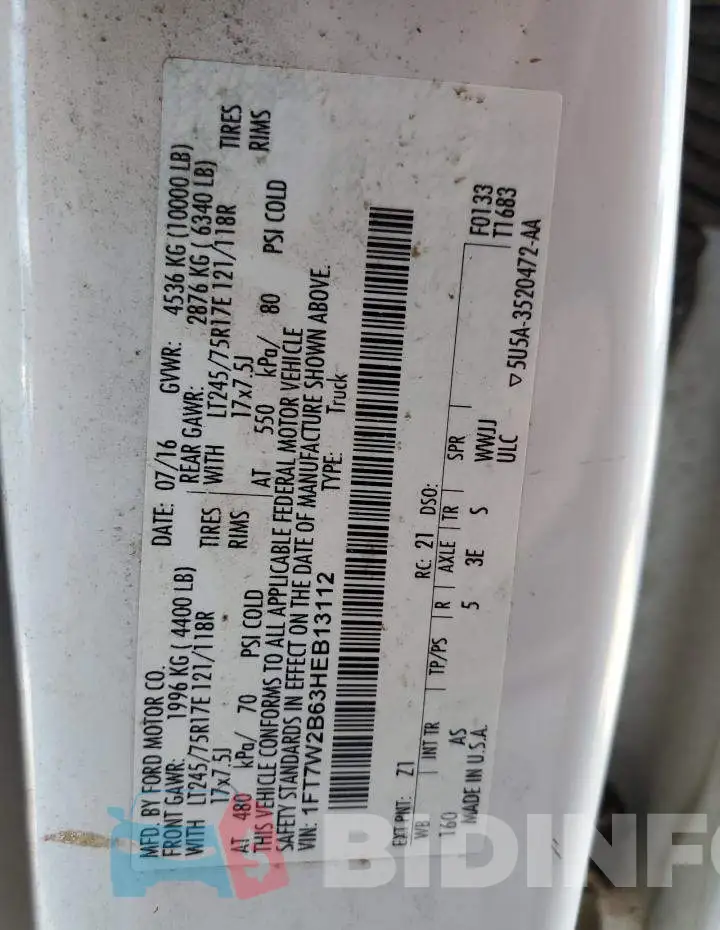 1FT7W2B63HEB13112 Photo# 10