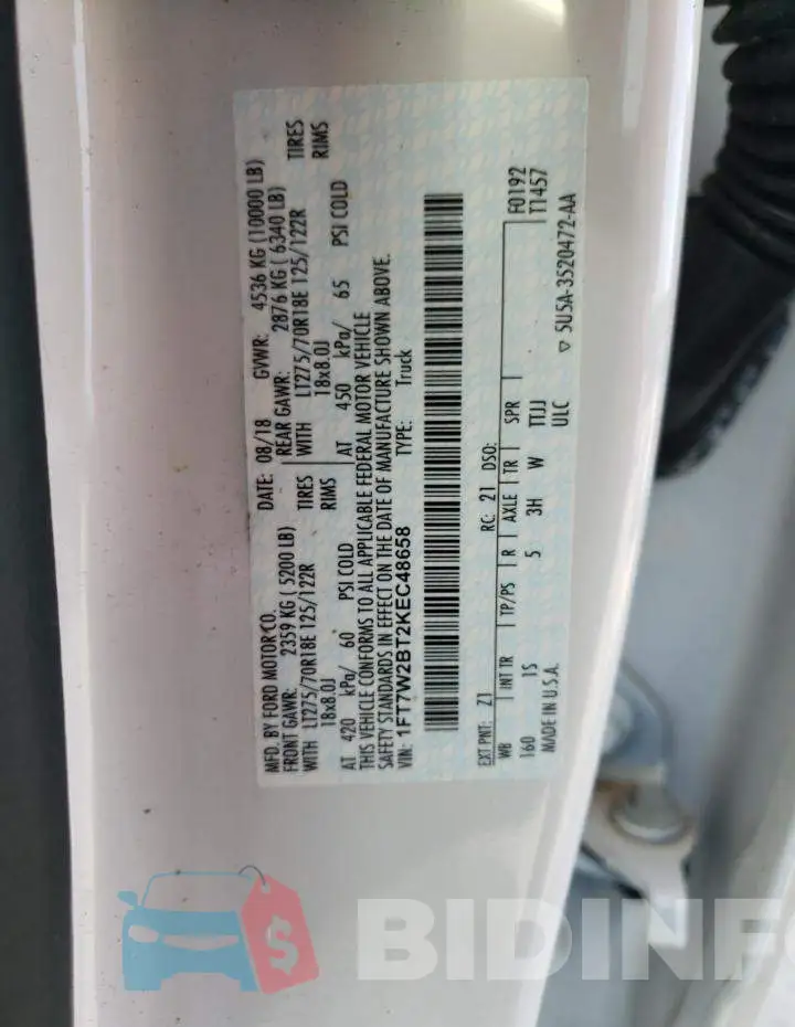 1FT7W2BT2KEC48658 Photo# 10