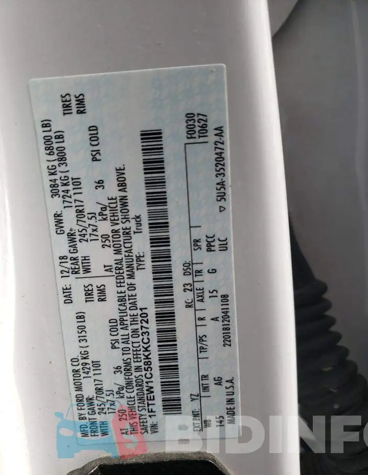1FTEW1C58KKC37201 Photo# 10