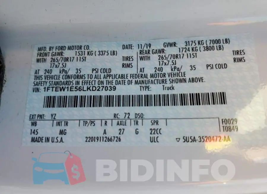 1FTEW1E56LKD27039 Photo# 10