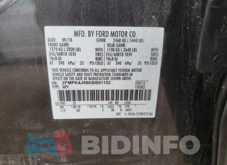 2FMPK4J98KBB01152 Photo# 10