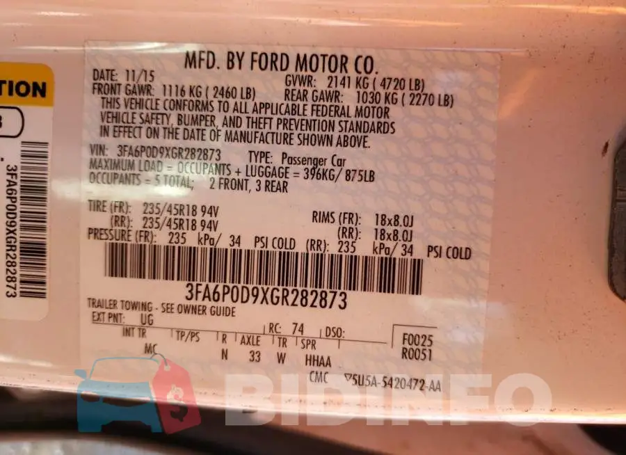 3FA6P0D9XGR282873 Photo# 10