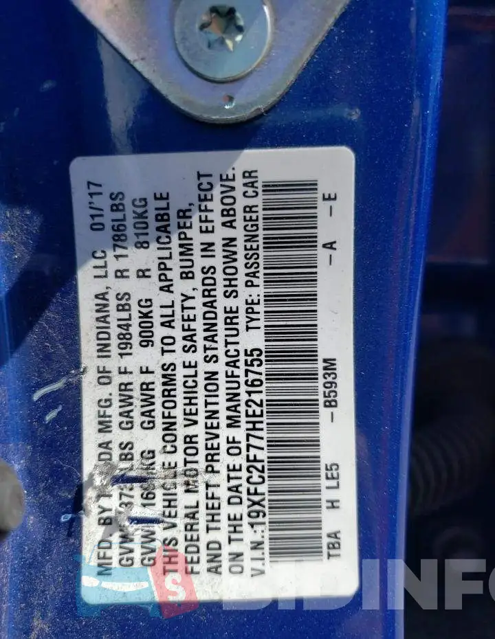19XFC2F77HE216755 Photo# 10