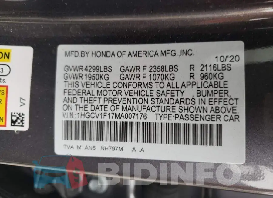 1HGCV1F17MA007176 Photo# 10