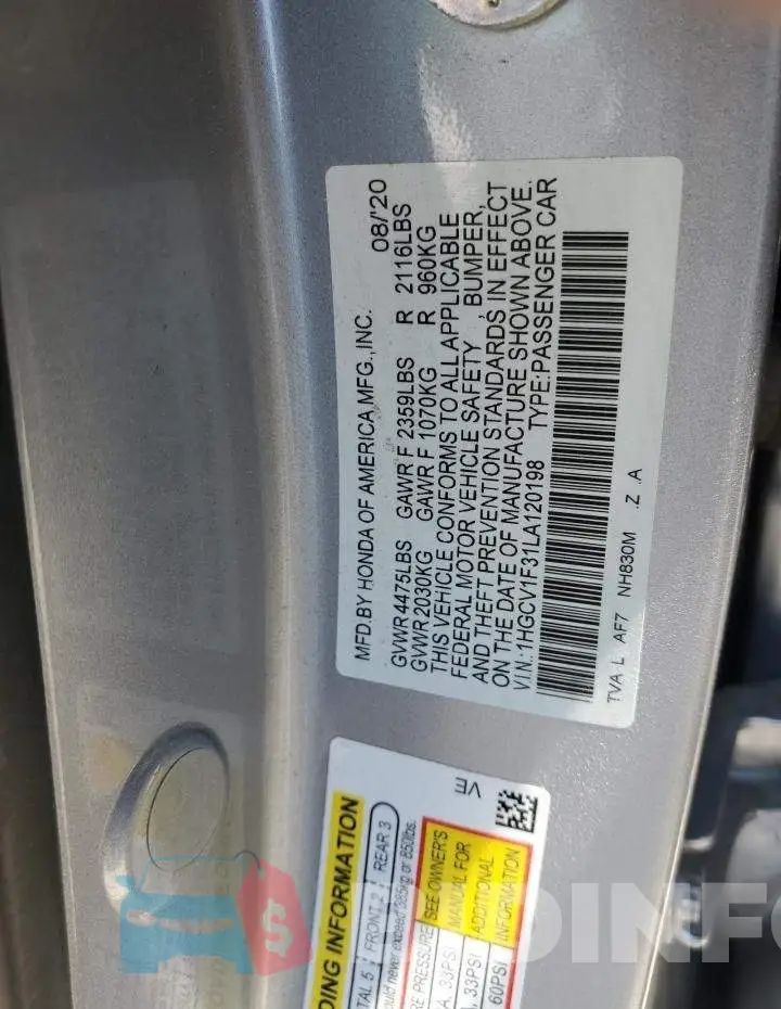 1HGCV1F31LA120198 Photo# 10