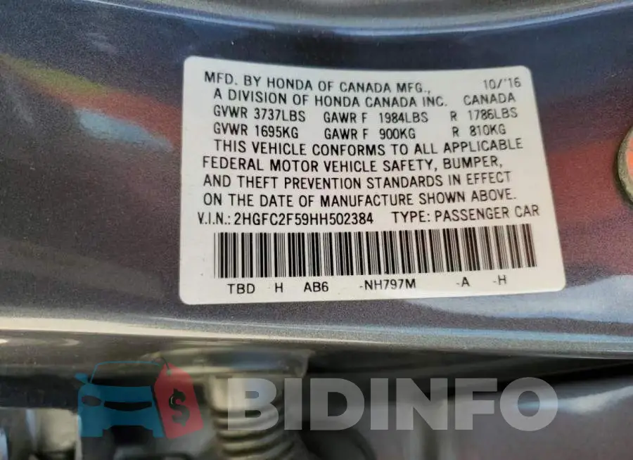 2HGFC2F59HH502384 Photo# 10