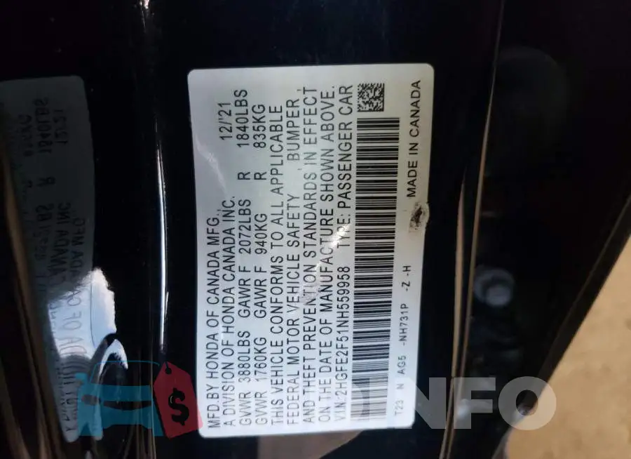 2HGFE2F51NH559958 Photo# 10