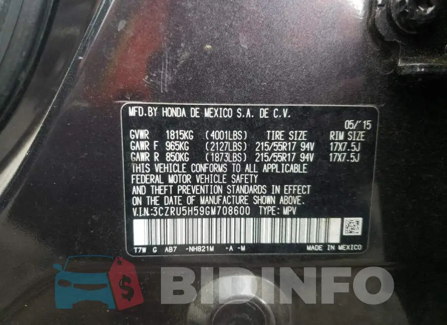 3CZRU5H59GM708600 Photo# 10